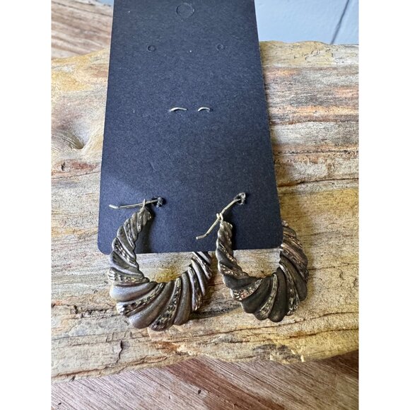 Vintage Sterling Silver Twisted Hoop Earrings With Textured Details 4.0g - Picture 1 of 8